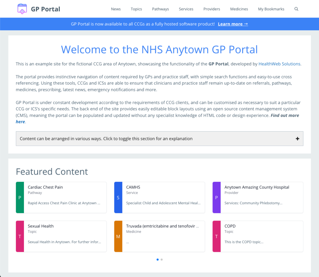 Image of the GP Portal homepage